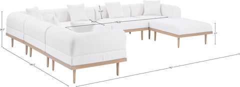 Mira 142" Cream Resilient Water Resistant Fabric Upholstered Outdoor Patio Sectional, 7-Piece