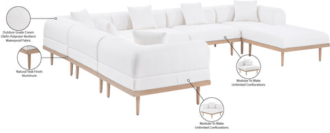 Mira 142" Cream Resilient Water Resistant Fabric Upholstered Outdoor Patio Sectional, 7-Piece