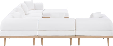Mira 142" Cream Resilient Water Resistant Fabric Upholstered Outdoor Patio Sectional, 7-Piece