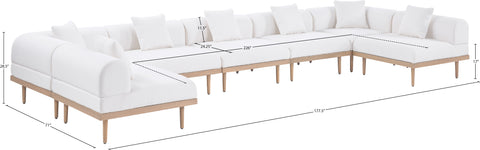 Mira 177.5" Cream Resilient Water Resistant Fabric Upholstered Outdoor Patio Sectional, 7-Piece