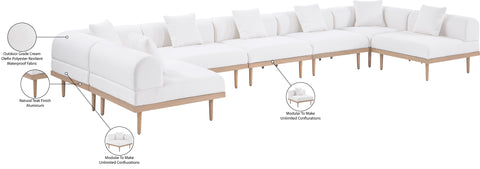 Mira 177.5" Cream Resilient Water Resistant Fabric Upholstered Outdoor Patio Sectional, 7-Piece