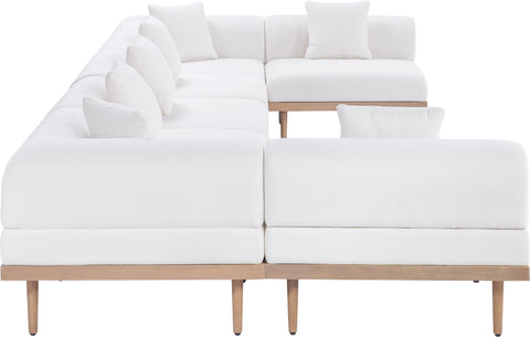 Mira 177.5" Cream Resilient Water Resistant Fabric Upholstered Outdoor Patio Sectional, 7-Piece