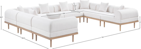Mira 142" Cream Resilient Water Resistant Fabric Upholstered Outdoor Patio Sectional, 8-Piece