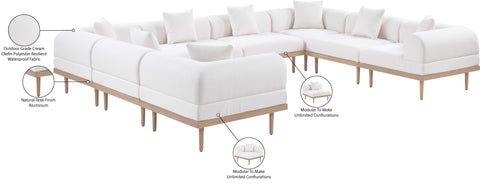 Mira 142" Cream Resilient Water Resistant Fabric Upholstered Outdoor Patio Sectional, 8-Piece