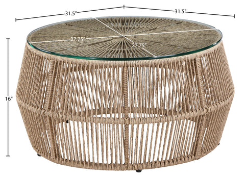 Hadley Natural | Natural Tempered Glass Top And Wicker Outdoor Patio Coffee Table, 1 Piece