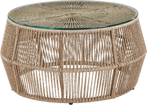 Hadley Natural | Natural Tempered Glass Top And Wicker Outdoor Patio Coffee Table, 1 Piece