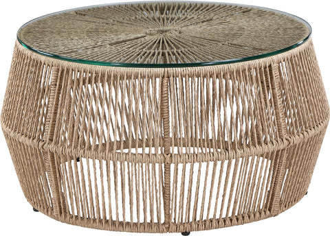 Hadley Natural | Natural Tempered Glass Top And Wicker Outdoor Patio Coffee Table, 1 Piece