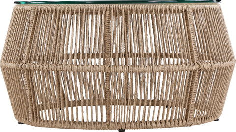 Hadley Natural | Natural Tempered Glass Top And Wicker Outdoor Patio Coffee Table, 1 Piece
