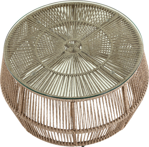 Hadley Natural | Natural Tempered Glass Top And Wicker Outdoor Patio Coffee Table, 1 Piece