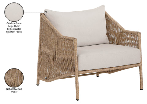 Hadley Beige Olefin Water Resistant Fabric And Wicker Outdoor Patio Accent Chair, 1 Piece