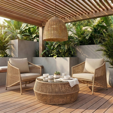 Hadley Beige Olefin Water Resistant Fabric And Wicker Outdoor Patio Accent Chair, 1 Piece