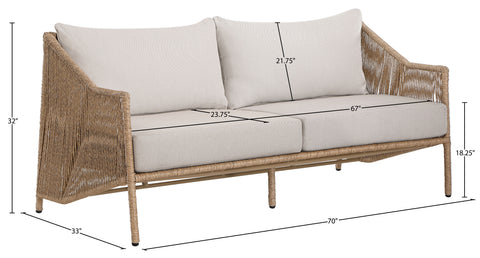 Hadley 70" Beige Olefin Water Resistant Fabric And Wicker Outdoor Patio Loveseat, 1 Piece