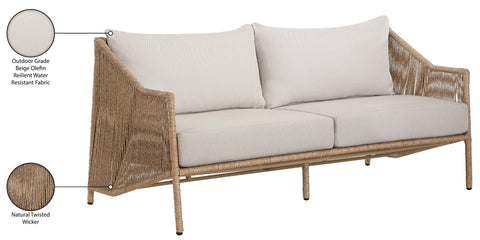 Hadley 70" Beige Olefin Water Resistant Fabric And Wicker Outdoor Patio Loveseat, 1 Piece