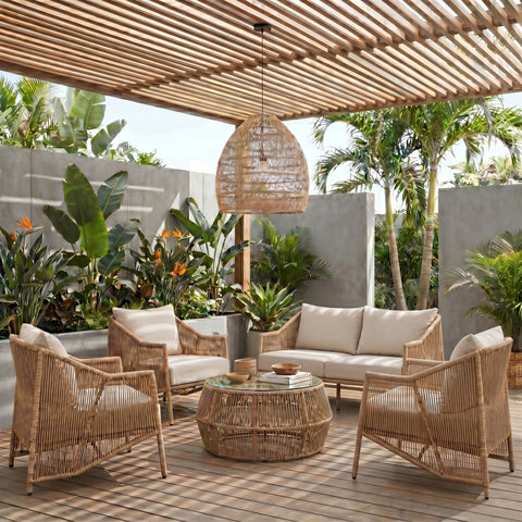 Hadley 70" Beige Olefin Water Resistant Fabric And Wicker Outdoor Patio Loveseat, 1 Piece