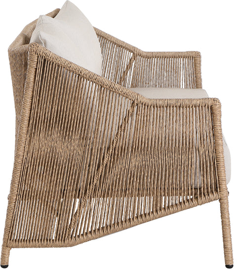 Hadley 70" Beige Olefin Water Resistant Fabric And Wicker Outdoor Patio Loveseat, 1 Piece