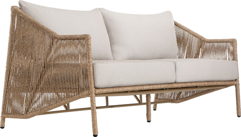 Hadley 70" Beige Olefin Water Resistant Fabric And Wicker Outdoor Patio Loveseat, 1 Piece