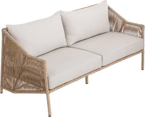 Hadley 70" Beige Olefin Water Resistant Fabric And Wicker Outdoor Patio Loveseat, 1 Piece