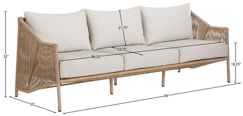 Hadley 89" Beige Olefin Water Resistant Fabric And Wicker Outdoor Patio Sofa, 1 Piece