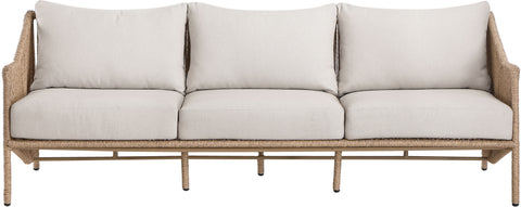 Hadley 89" Beige Olefin Water Resistant Fabric And Wicker Outdoor Patio Sofa, 1 Piece