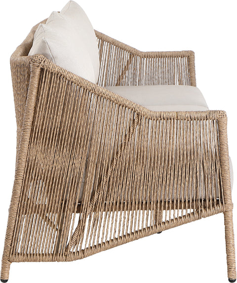 Hadley 89" Beige Olefin Water Resistant Fabric And Wicker Outdoor Patio Sofa, 1 Piece