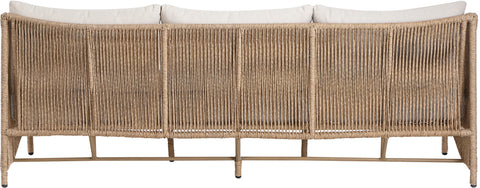 Hadley 89" Beige Olefin Water Resistant Fabric And Wicker Outdoor Patio Sofa, 1 Piece