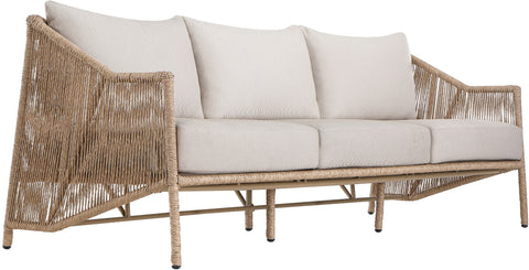 Hadley 89" Beige Olefin Water Resistant Fabric And Wicker Outdoor Patio Sofa, 1 Piece