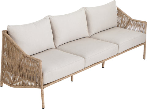 Hadley 89" Beige Olefin Water Resistant Fabric And Wicker Outdoor Patio Sofa, 1 Piece