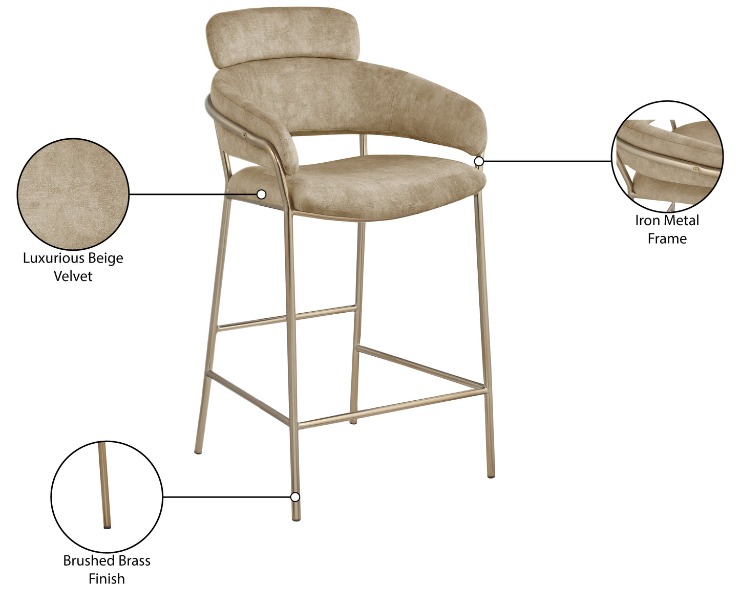 limitless beige velvet counter stool c