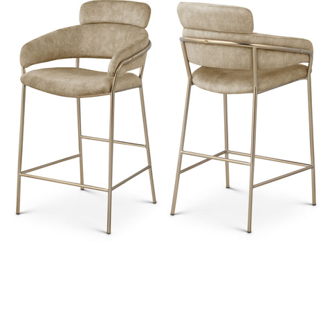 Urban Beige Velvet Upholstered Counter Stool, 1 Piece