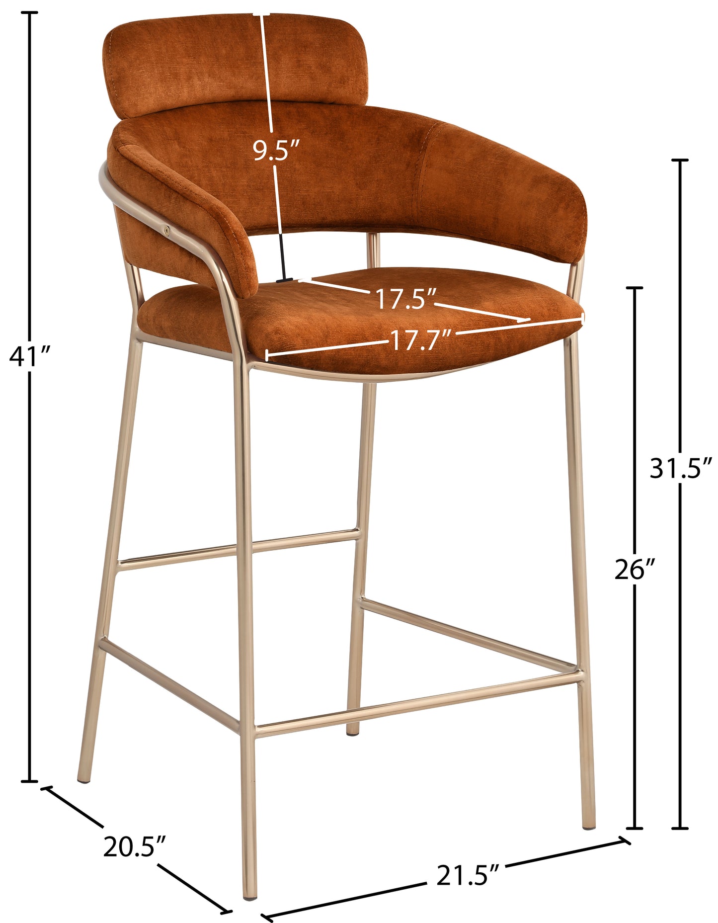 limitless cognac velvet counter stool c