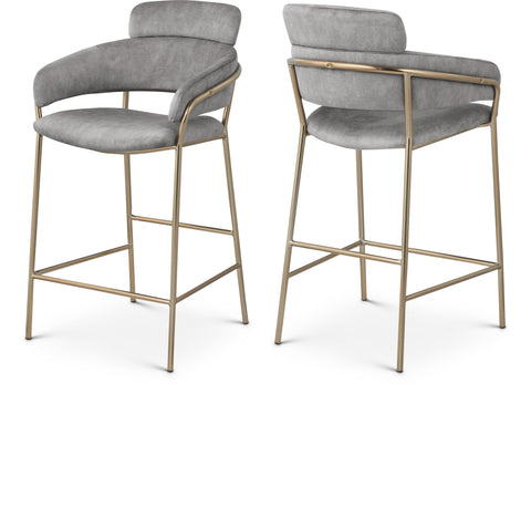 Urban Grey Velvet Upholstered Counter Stool, 1 Piece
