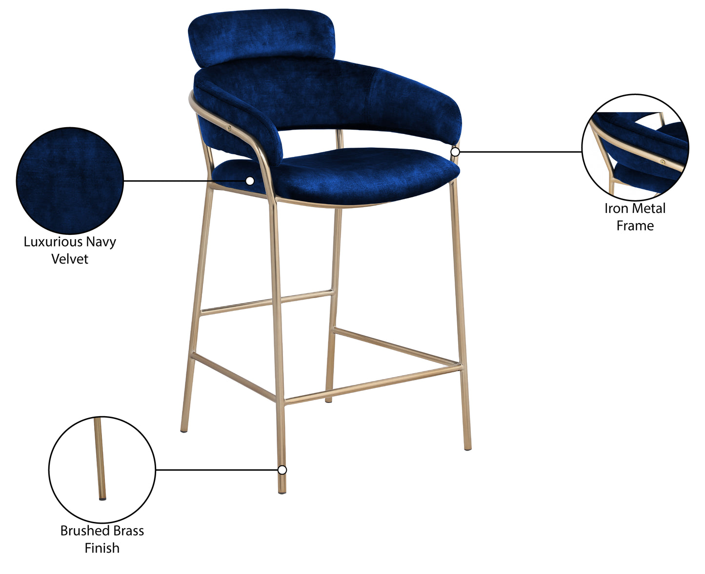 limitless navy velvet counter stool c