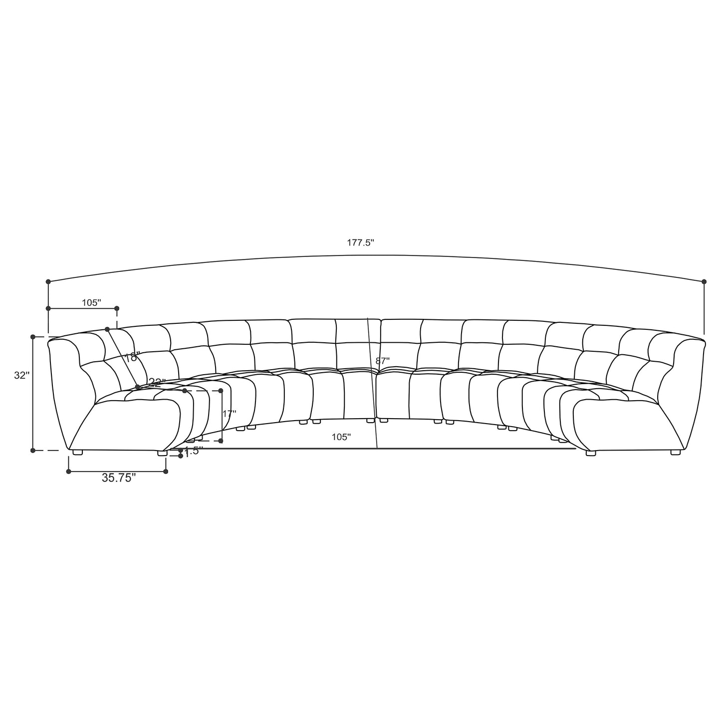 7.5" 8-piece upholstered modular sectional sofa ivory