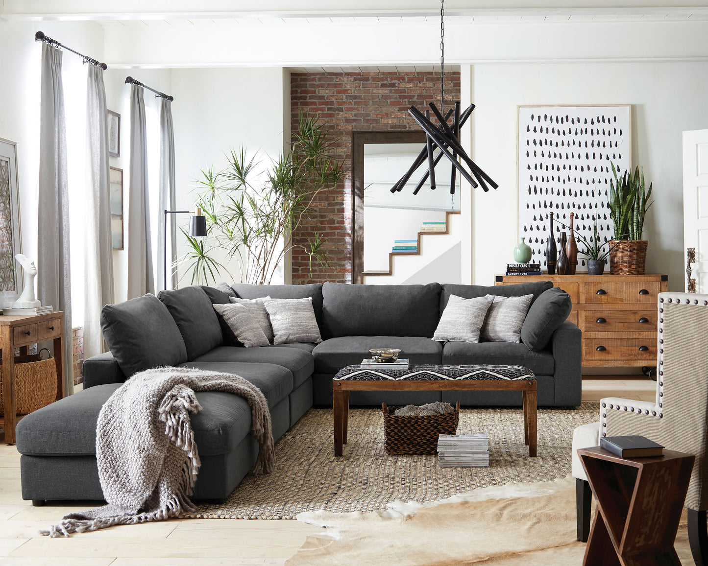 acadia 6-piece upholstered modular sectional sofa charcoal