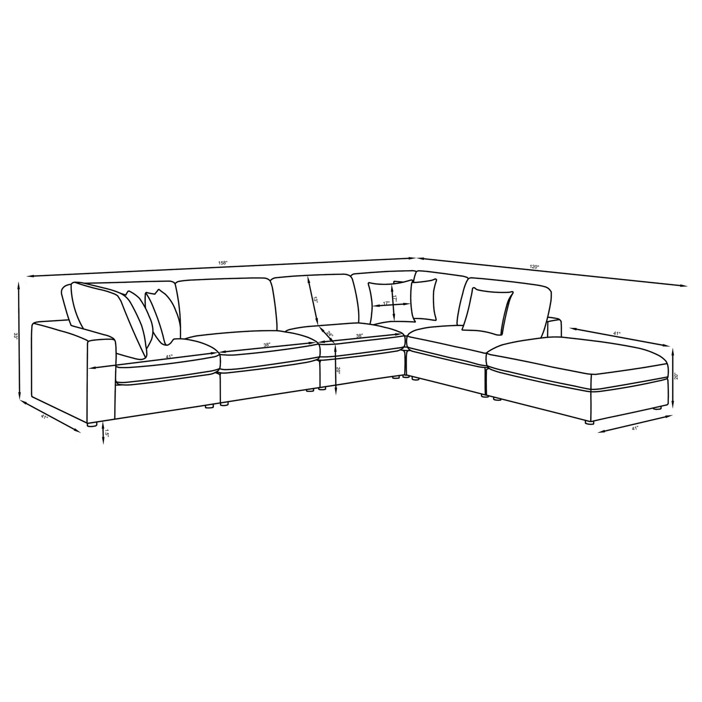 acadia 6-piece upholstered modular sectional sofa charcoal