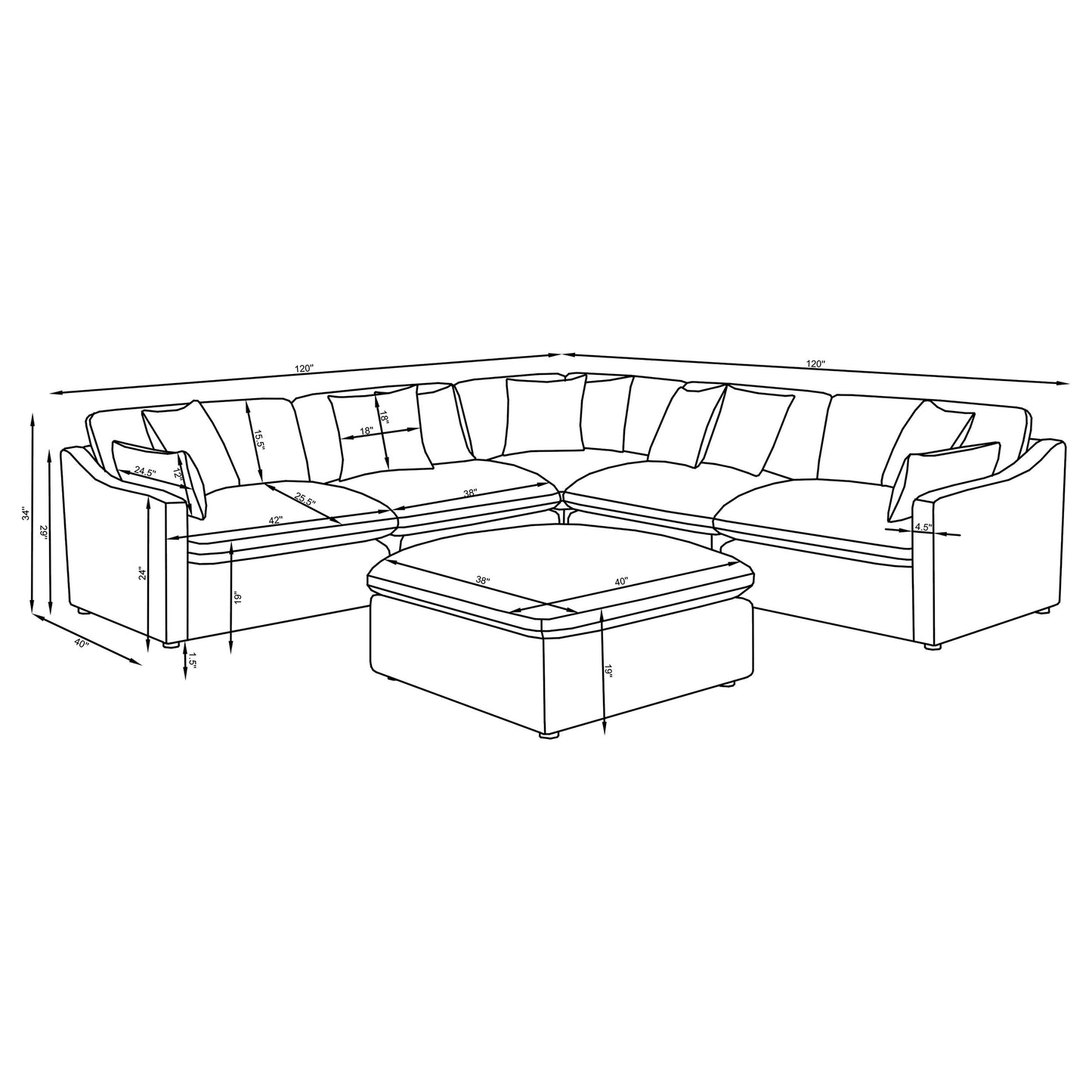 shawna 6-piece upholstered modular sectional sofa ivory