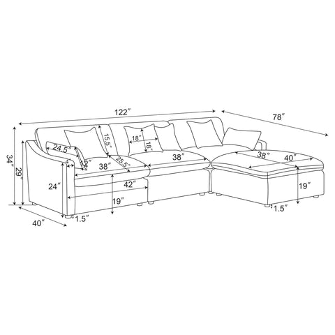 Destino 4-piece Upholstered Modular Sectional Sofa Charcoal