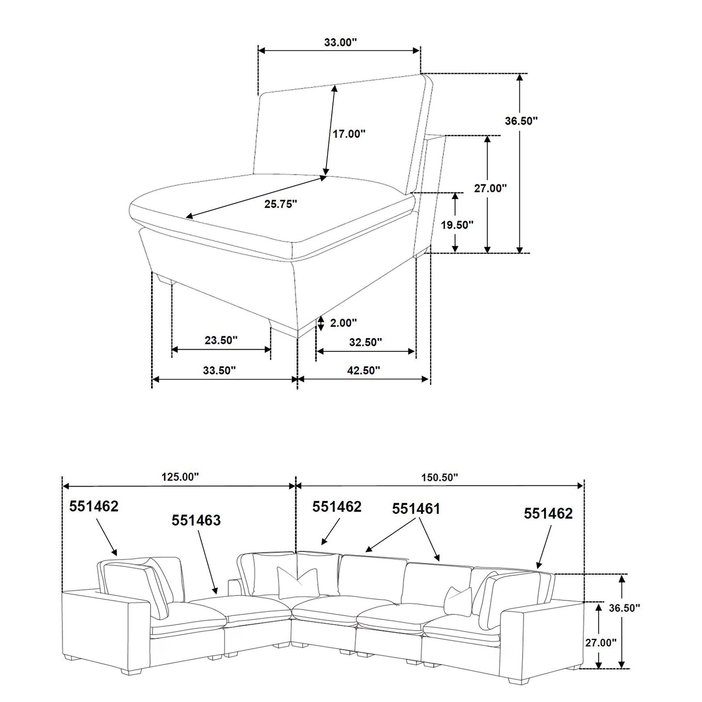 phoenix 5-piece upholstered modular sectional sofa ivory