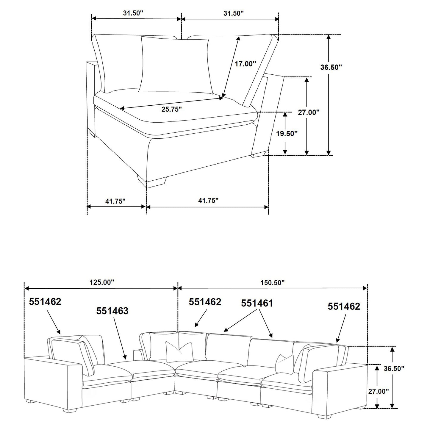 phoenix 5-piece upholstered modular sectional sofa ivory