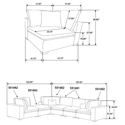 Phoenix 5-piece Upholstered Modular Sectional Sofa Ivory