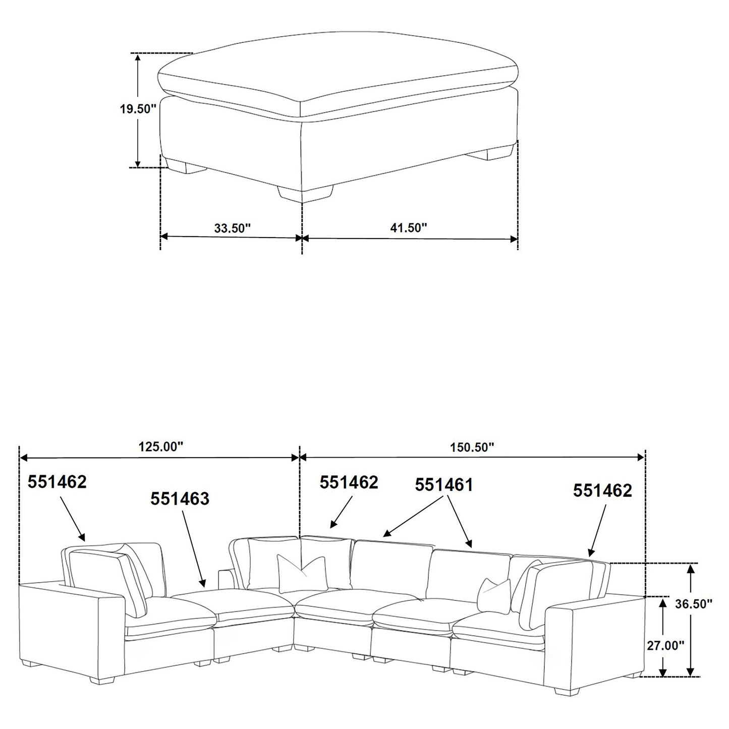 phoenix 5-piece upholstered modular sectional sofa ivory