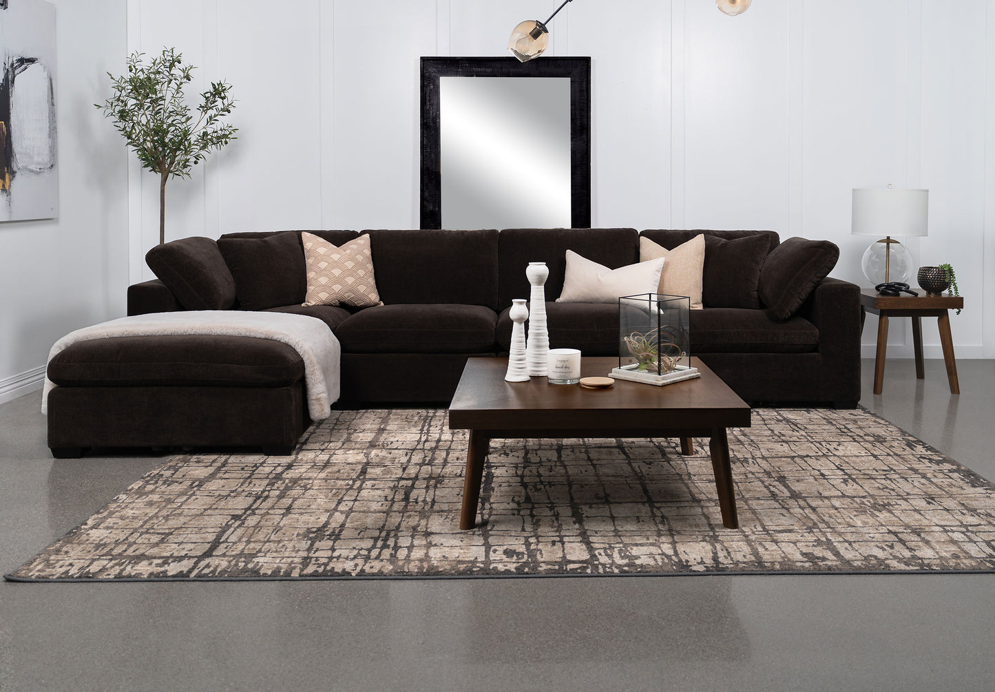 phoenix 5-piece upholstered modular sectional chocolate