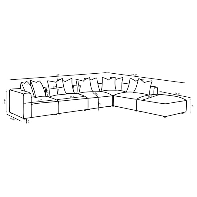 donna 6-piece upholstered modular sectional grey