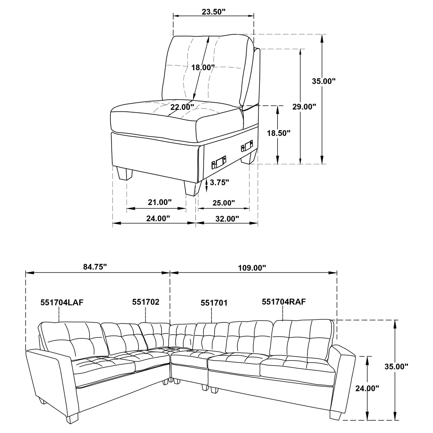 topeka 4-piece upholstered modular sectional steel grey