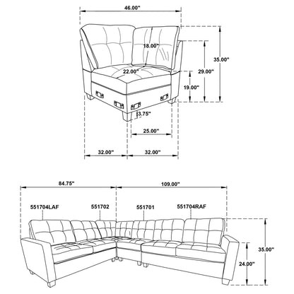 Topeka 4-piece Upholstered Modular Sectional Steel Grey