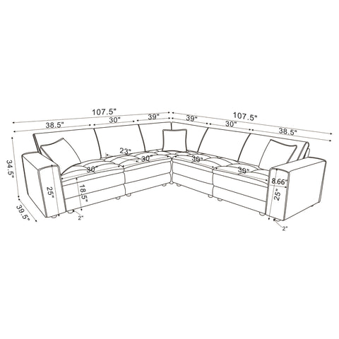 Isabella 5-piece Upholstered Modular Sectional Sofa Blue