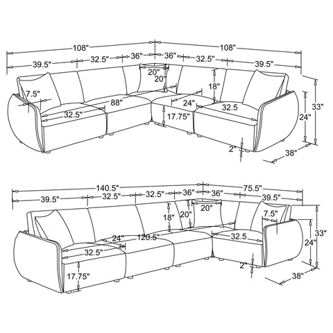 Burnett 5-piece Fabric Upholstered Modular Sectional Sofa Coral