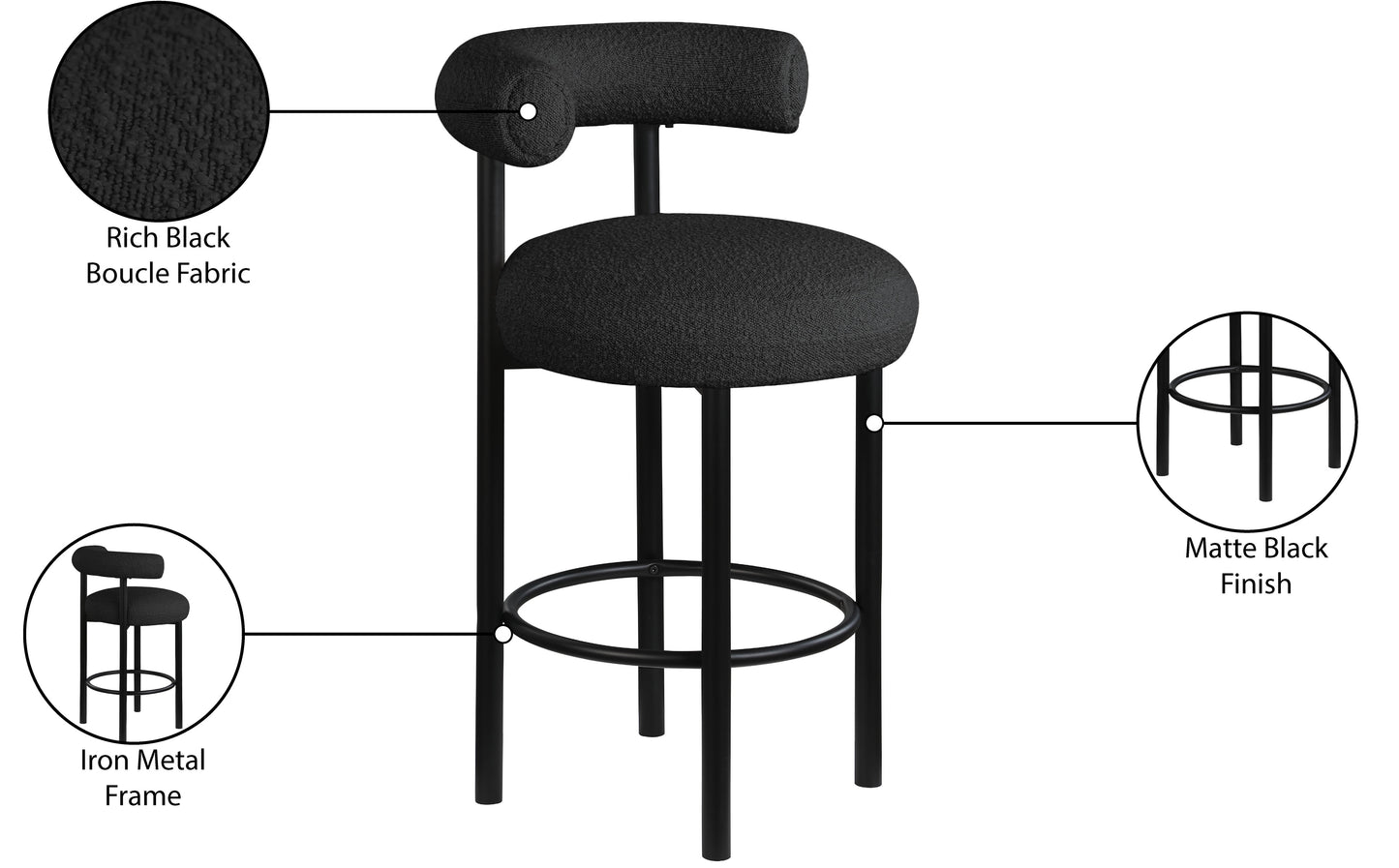 poppy black boucle fabric stool c