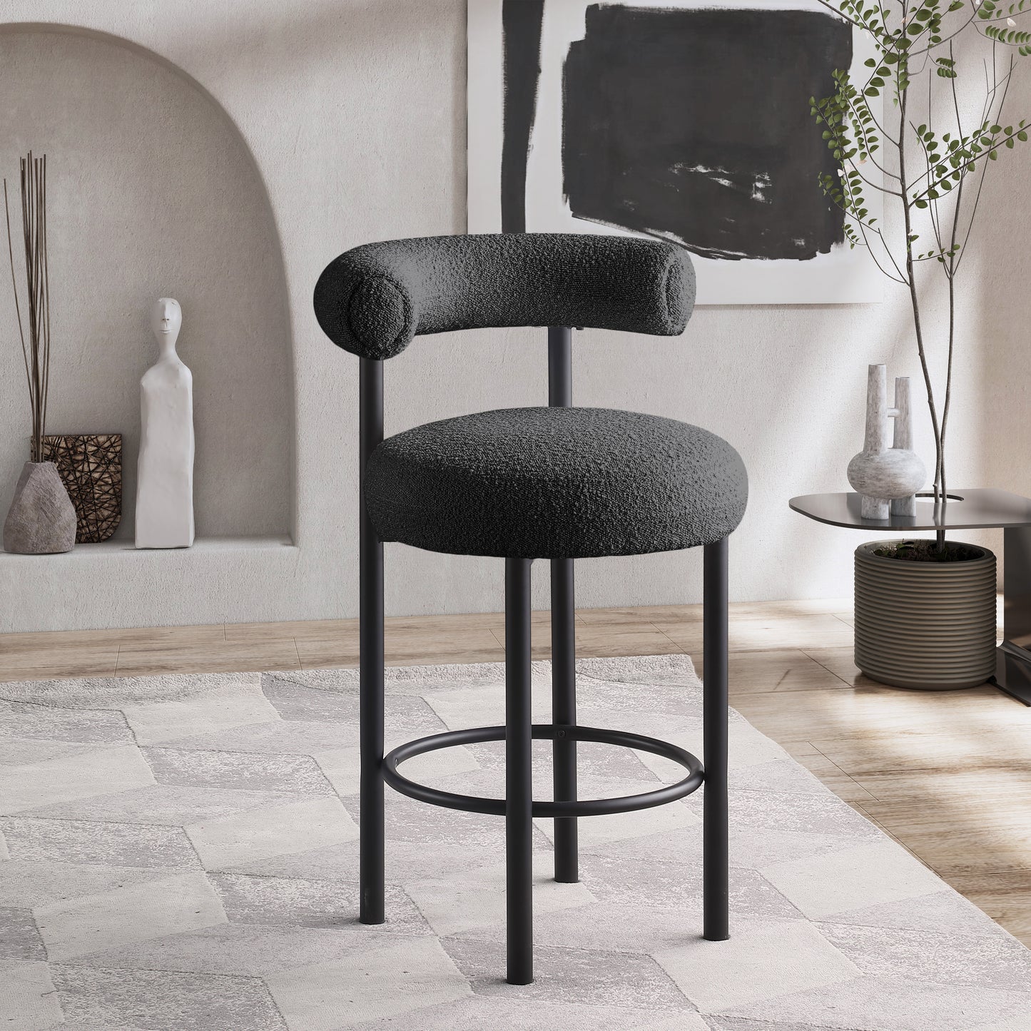 poppy black boucle fabric stool c