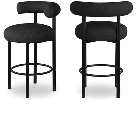 Selene Black Boucle Fabric Upholstered Counter Stool, 2-Piece (Style 2)